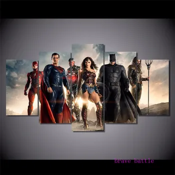 

Justice League Movie 5 Pieces Canvas Painting Print Living Room Home Decor Modern Wall Art Oil Painting