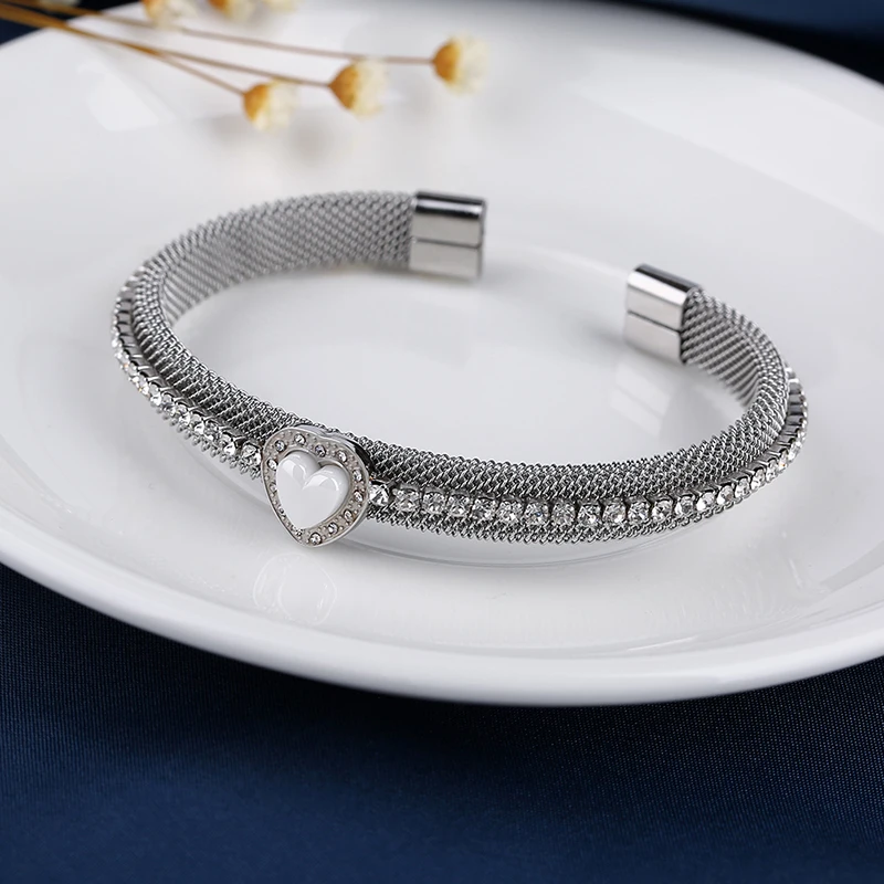Новинка, модный Кристальный керамический браслет в форме сердца, браслет для женщин, сердечко серебряного цвета, керамический женский браслет, свадебные ювелирные изделия, подарок