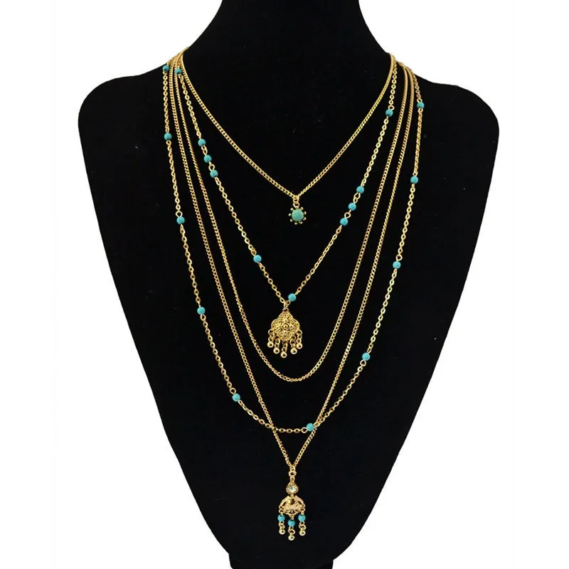 2016 Hot Sale Ethnic Bohemia Flower Necklace Women Vintage Multi Layered