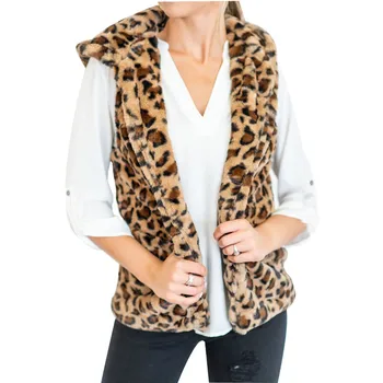 

Leopard Lamb Wool Vest Women Sleeveless Hooded Warm Waistcoat Winter 2018 Faux Fleece Fur Jacket Femme Casual Cardigan Vest Coat