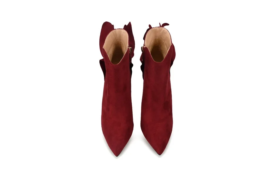 GENSHUO; женские зимние ботинки; пикантные ботильоны для женщин с острым носком; короткая плюшевая обувь на шпильке; женские ботинки на высоком каблуке с цветочным принтом