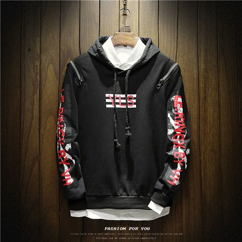 

Men's New High Street Casual Hip Hop Black Large Size Mens Hoodies Fashion Brand Printed Cotton Loose Long Sleeve Men Hoodie
