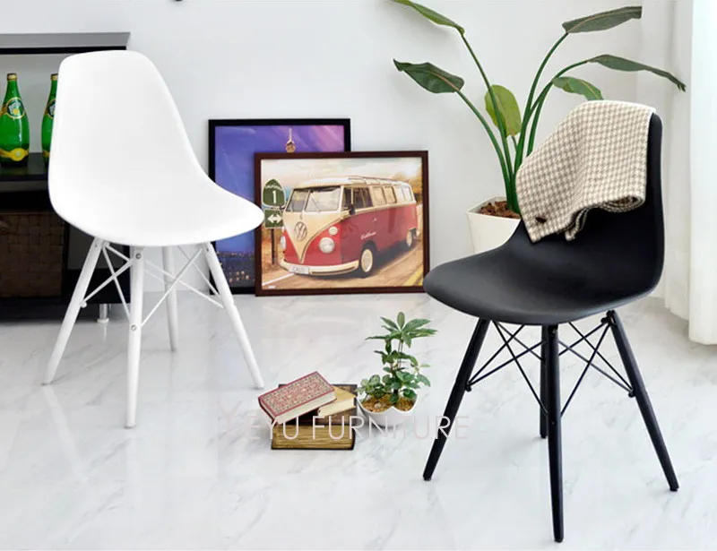 Design Moderno e minimalista cheio de Plástico preto ou branco e Sólido Laterais de madeira Cadeira de Jantar Sala de Lazer Cadeira Cadeira Simples 1 PC