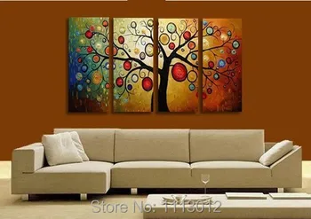 

Modern Abstract Red Life Money Love Tree Oil Painting On Canvas 4 Panel Arts Set Home Wall Decoratiove Picture For Living Room