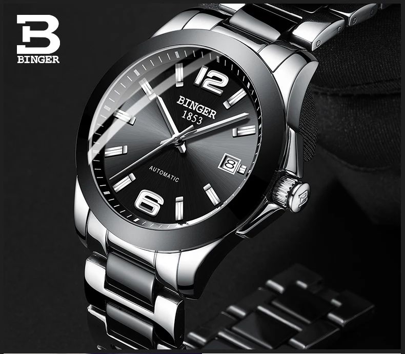 Швейцарские роскошные брендовые механические наручные часы Бингер, керамические женские часы для влюбленных, стильные, 100 м, водонепроницаемые BG-0358-3