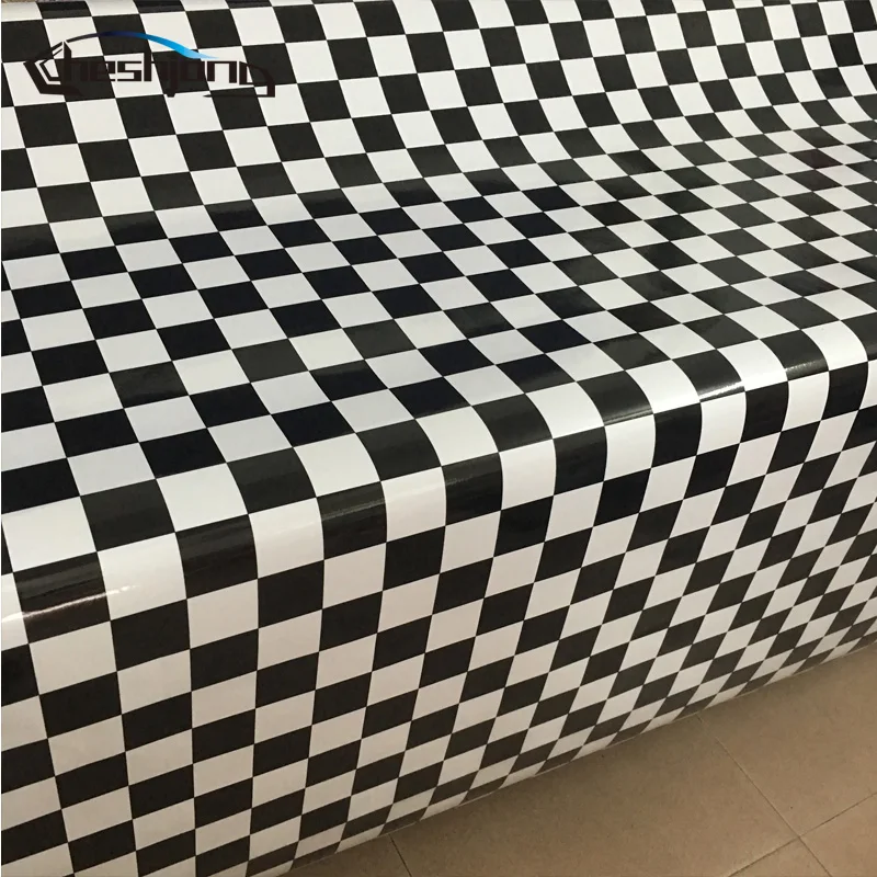  Black White Chess Board Background Camouflage Vinyl Cheker Decal For Racing Car ROOF Hood Furniture