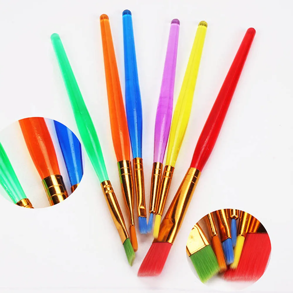 6 Pcs/Set High Quality Colorful Tip Flat Child Paint Brushe Plastic