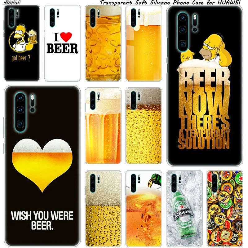

Fun Beer Glass Soft Silicone Phone Case for Huawei P30 P20 Pro P10 P9 P8 Lite 2017 P Smart Z Plus 2019 NOVA 3 3i Fashion Cover