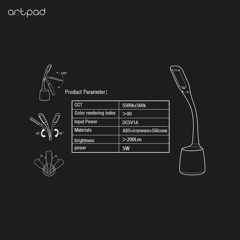 artpad dc5v регулируется, gooseneck привел настольная лампа офтальмологических зеленый стол легким для чтения и исследования
