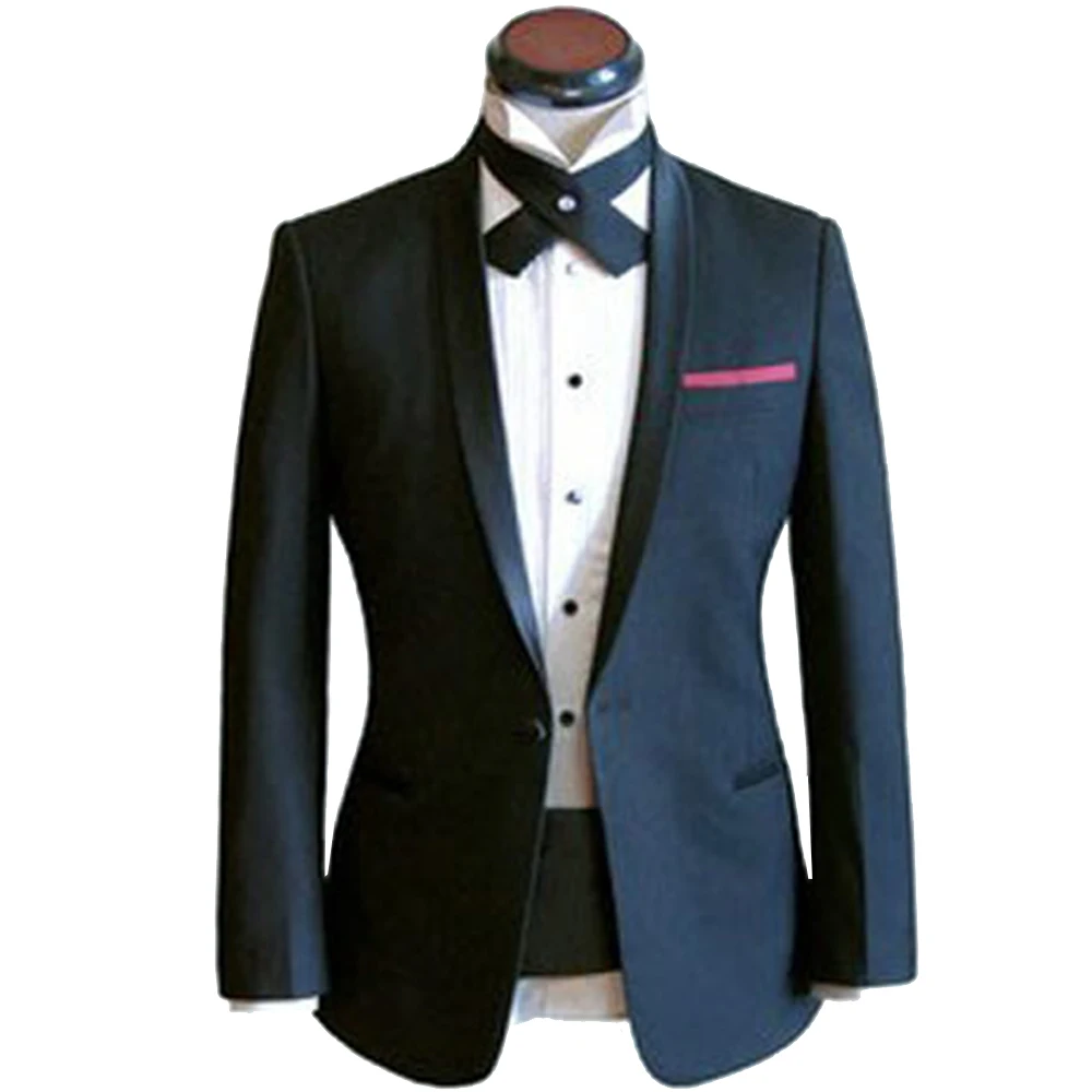 Custom Made To Measure Navy Blue Men Wedding Suits For Men Narrow Shawl ...