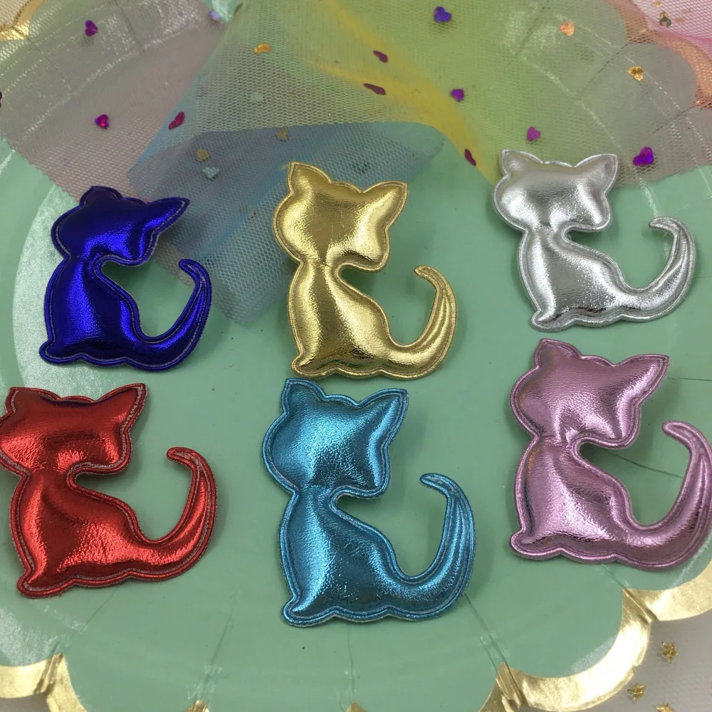 

50Pcs PU Patches Kitty Cat Shaped PU Leather Patches For DIY Crafts Hearband Giftbox Cake Topper Materials Supply