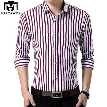 

MIACAWOR New Fashion Striped Men Shirt Spring Long Sleeve Casual Shirt Business Shirts Chemise Homme Plus Size C422