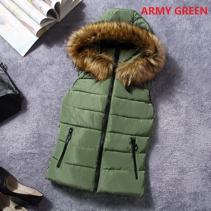 

ZOGAA 2019 New Womens Parkas Vest Winter Outerwear Sleeveless Cotton Hooded Jacket Vest Fur Collar Solid Zipper Coat Parka