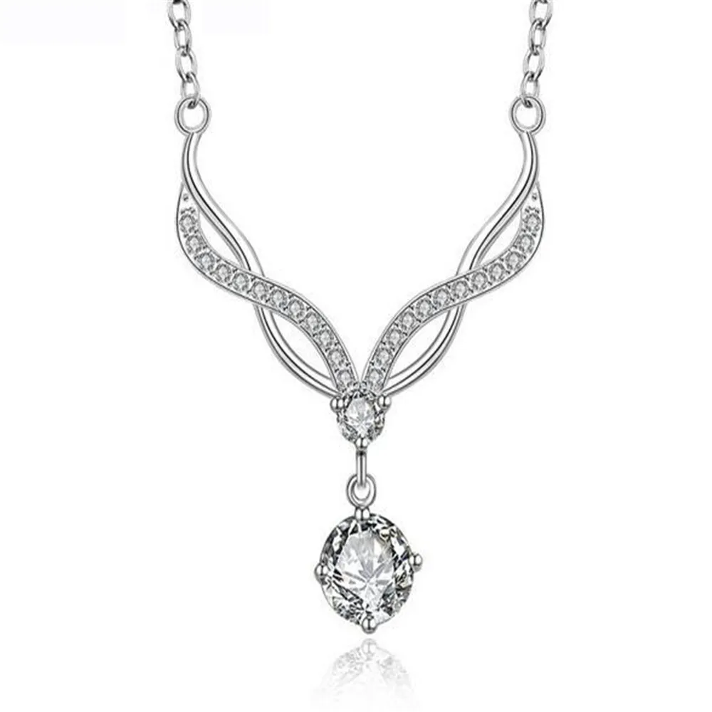 

925 Steeling Silver Necklace Fashion Angel Love Wings Peach Heart Necklaces Party Birthday Jewelry Gift For Women Girl