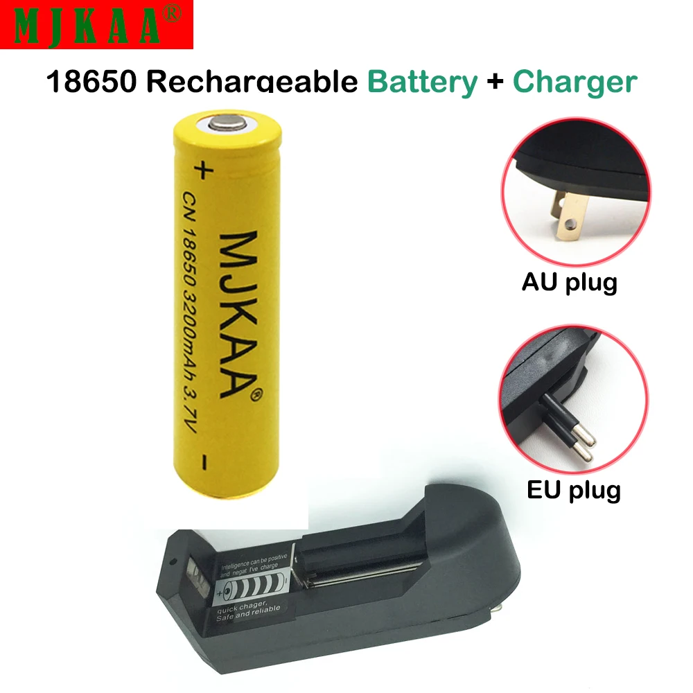 

1Pcs 18650 9800mAh 3.7 V Battery Lithium Li-ion Rechargeable +1*18650 14500 16340 EU US plug single charger for flashlight