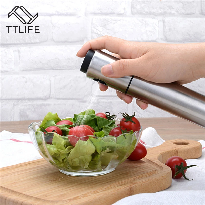 

TTLIFE 1pc Stainless Steel Olive Pump Spray Bottle Oil Sprayer Pot Sauce Vinegar Sprayer Cooking Tools Kitchen BBQ Tool