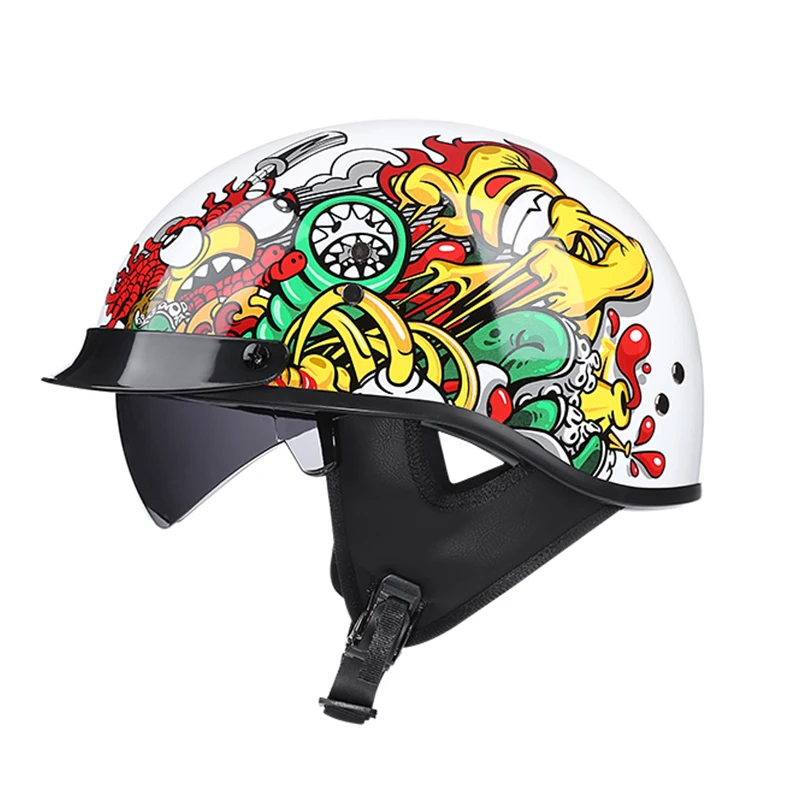 Ретро мото rcycle полушлем с внутренним солнцезащитным козырьком Casco мото Ретро Винтажные шлемы в горошек - Цвет: 4