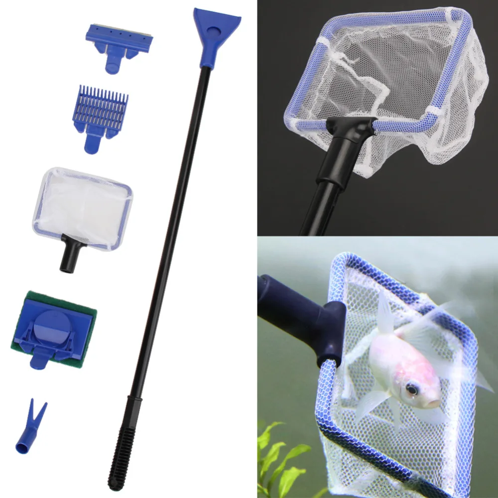 5Pcs/set Aquarium Tank Cleaning Kit Fish Net Gravel Rake Algae Scraper