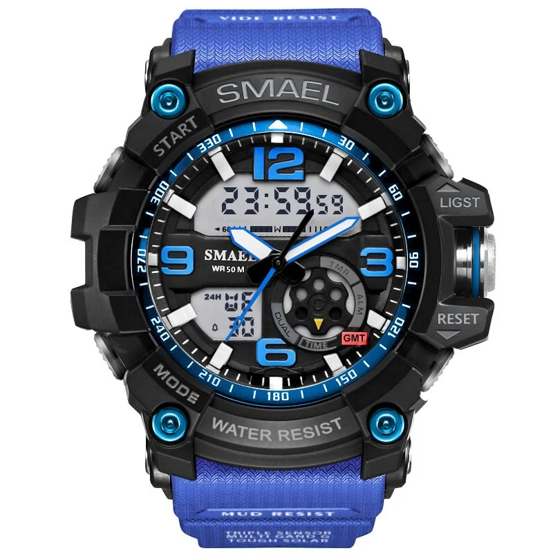 SMAEL мужские военные часы 50 м водонепроницаемые наручные часы светодиодный кварцевые часы мужские relogios masculino 1617 цифровые спортивные часы мужские - Цвет: 1617 Blue Black