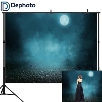 

Dephoto Halloween Theme Backdrop Misty Forest moon Path Photography Background Ghastly tree Child Baby Photo Shoot Props