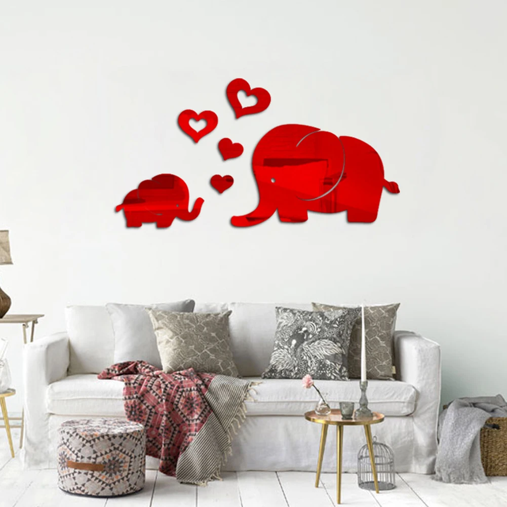 60*45cm New 3d Acrylic Decoration Love Small Elephant and heart Mirror Paste | Дом и сад