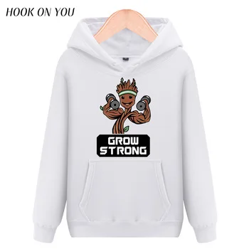 2017 Newest Men Outerwear Guardians of the Galaxy Groot Grow Strong Galaxy Printing Pullover Hoodies Funny Sweatshirt Chic Tops