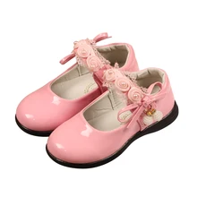 Bekamille/детская обувь; Детские кожаные туфли для маленьких девочек; туфли принцессы с жемчугом и бантом; модные вечерние туфли