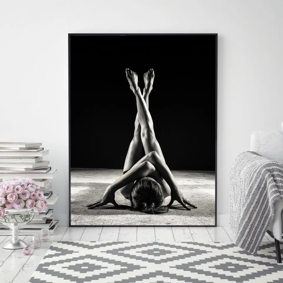 

Black and White Girl Handstand Posters and Prints Abstract Beauty Canvas Painting Modern Adult Art Wall Pictures For Living Room