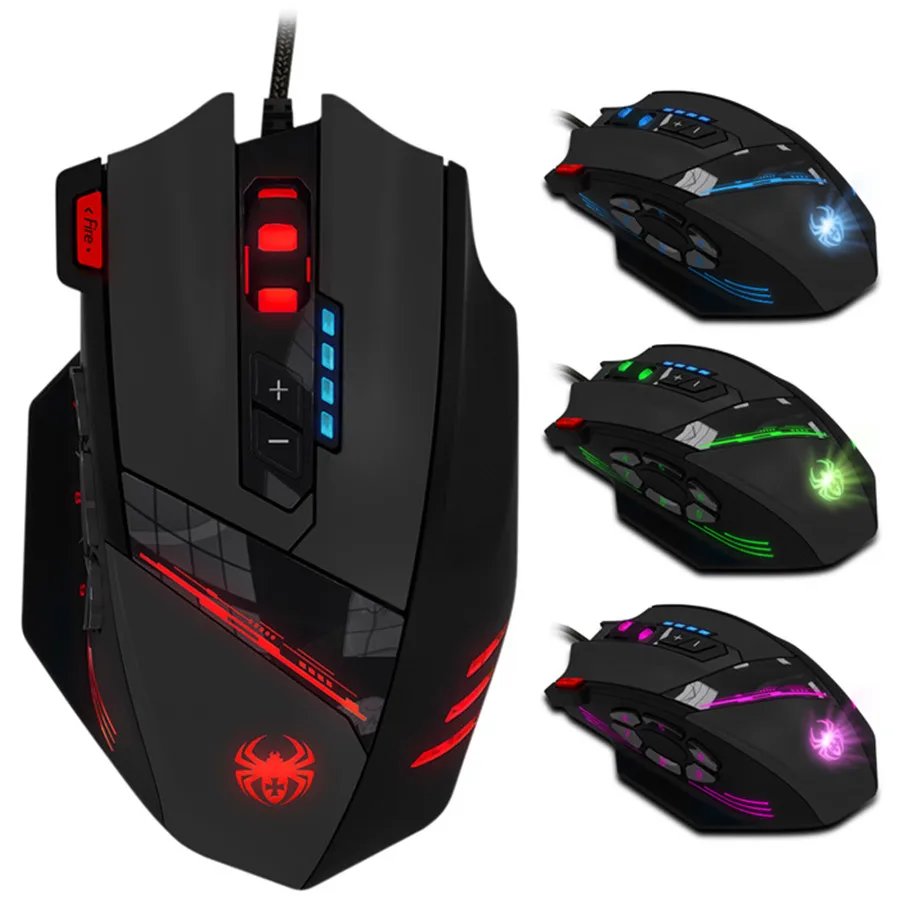 New ZELOTES C 12 Wired USB Optical Gaming Mouse 12 Key 4000DPI 7 Color LED Backlight Gamer Mice