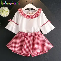Babzapleume/летнее Модная детская одежда в Корейском стиле комплект принцессы футболка + клетчатые шорты Детская одежда для Одежда для
