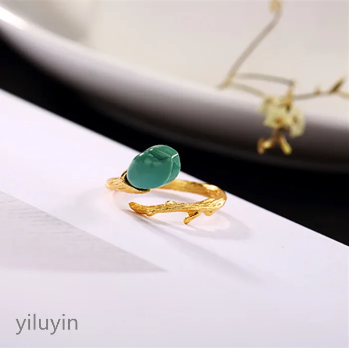

KJJEAXCMY boutique jewelry S925 Sterling Silver gilded natural turquoise ring, high-end Joker, unique lady's opening ring.
