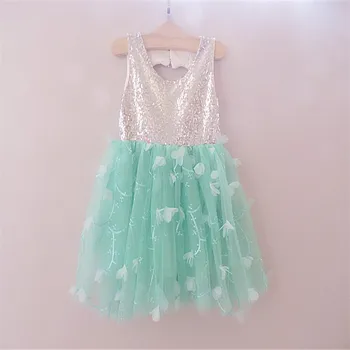 

2016 new arrive silver sequin top tulle dress blue chiffon with butterfly back heart princess wedding clothing wholesale