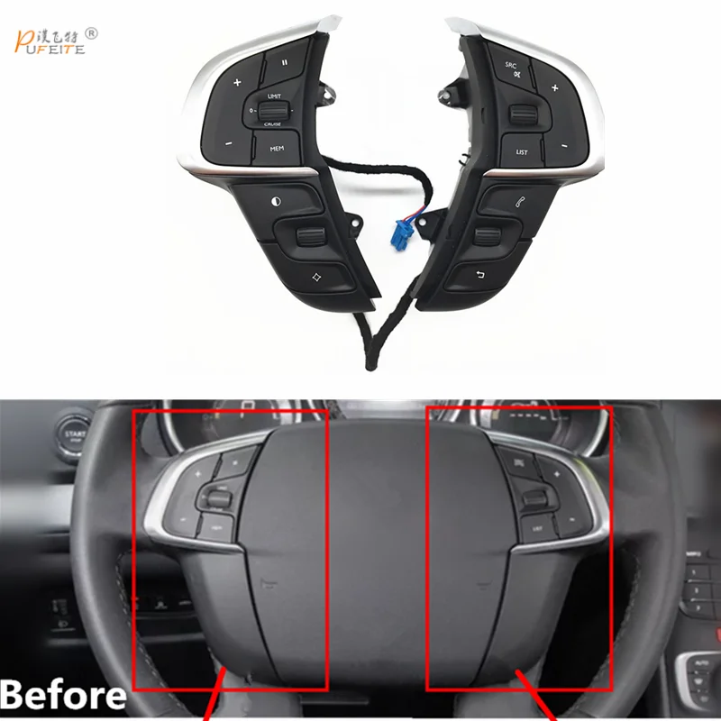 

free shipping Steering Wheel Switch For Citroen C4 2013 Car Multifunction Cruise Control Button Phone Volume Buttons accessories