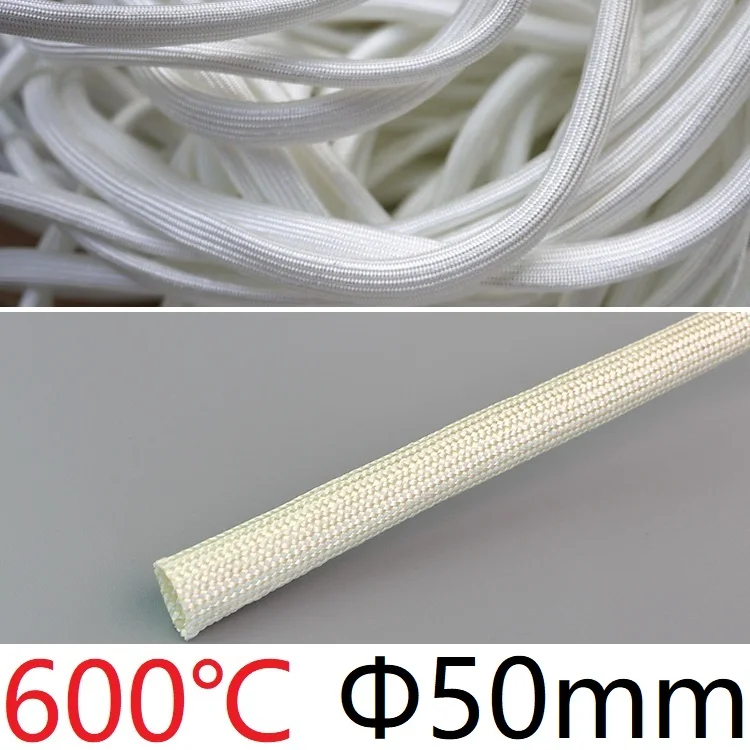 

Chemical Fiberglass Tube ID 50mm Braided Wire Cable Sleeve Insulated Flame Resistant Soft Pipe High Temperature 600Deg.C White