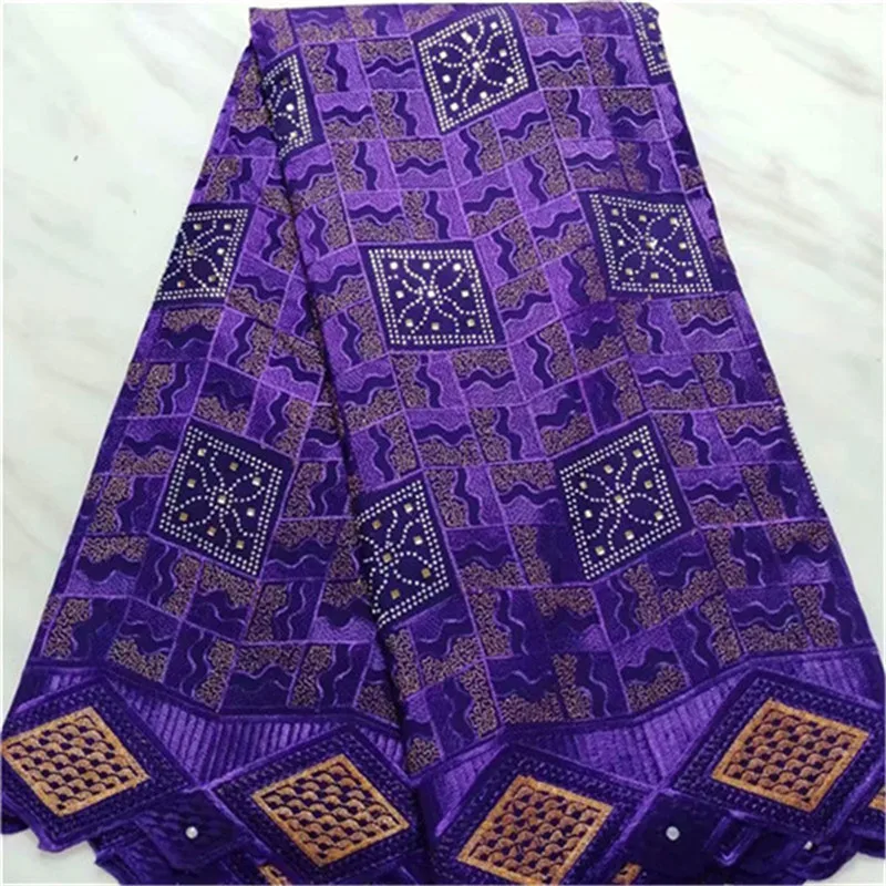 

African Swiss Voile Lace Fabric 5 yards Guipure Lace Cotton French Embroidered Mesh Lace Fabric Purple Color for African Wedding