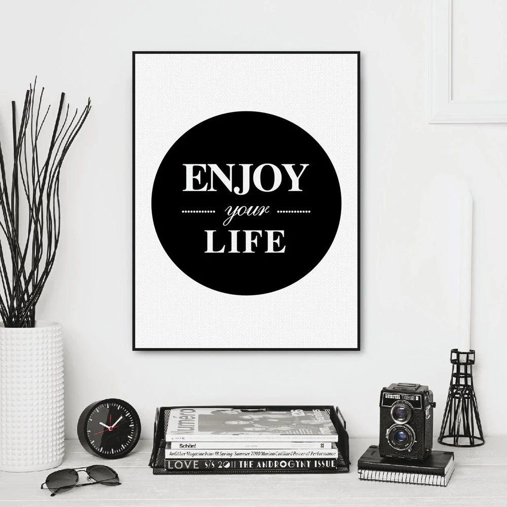 Affiche Murale Avec Citation De Profitez De La Vie En Noir Et Blanc Peinture Sur Toile Sans Cadre Decoration De La Maison Aliexpress