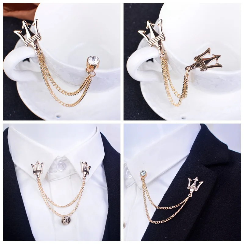 2pcs MEETEE Korean style collar tips with chain or shirt collar pin for