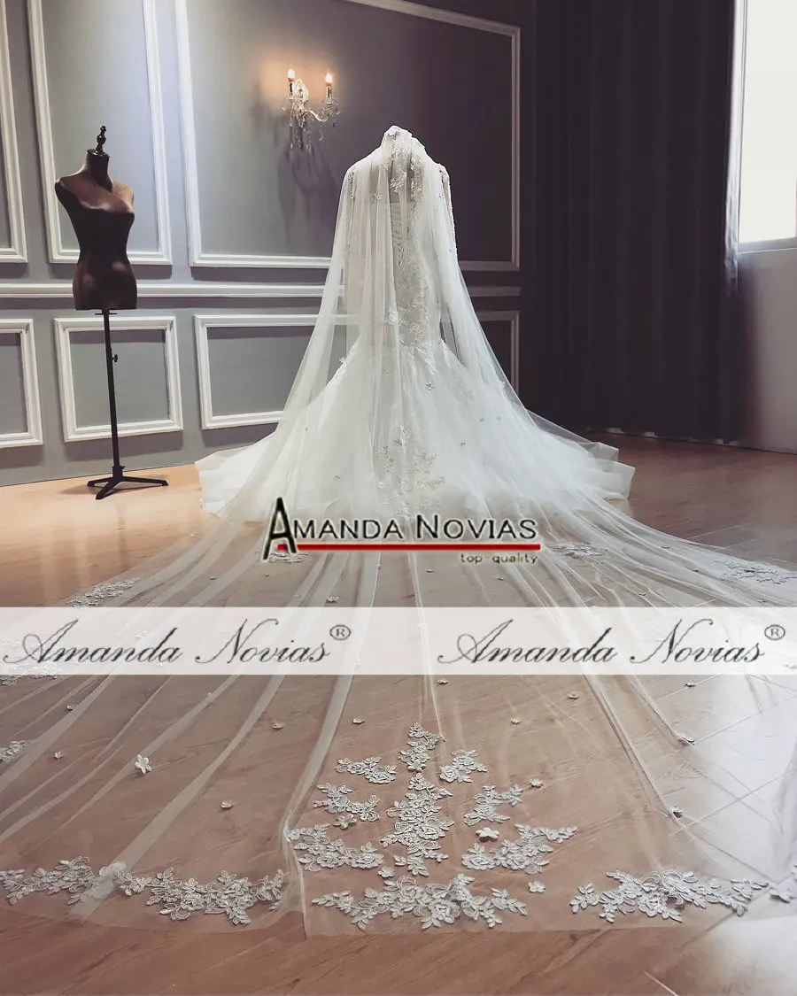 Amanda Novias 2019 Роскошная Длинная фата кружевные цветы длина 400 см|Свадебные вуали| |