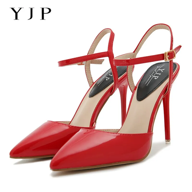 

YJP Women Ankle Strap Extreme High Heels, Ladies Pointed Toe Sexy Thin High Heel Shoes, 7 Colors Patent Leather Wedding Pumps