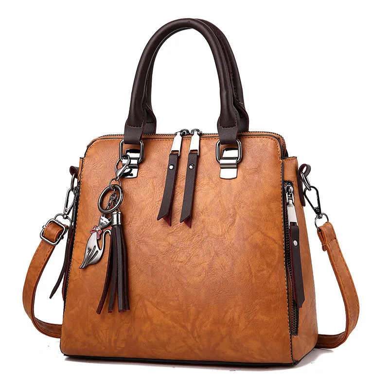 Винтажные кожаные женские сумки, женские сумки-мессенджеры TotesTassel, дизайнерская сумка через плечо, бостонские ручные сумки, горячая распродажа - Цвет: 1