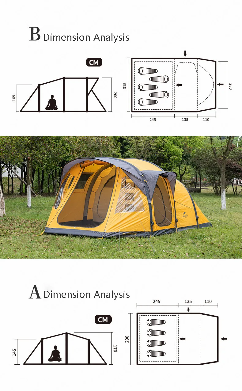 Naturehike червоточина серии Палатка Открытый надувной тент 5-8 человек большой семьи палатки дышащие водонепроницаемые палатки