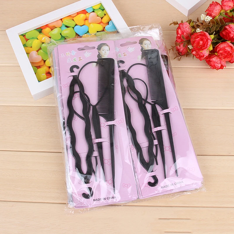 4 قطعة أزياء سيدة الفرنسية شعر مضفر أداة النساء نسج Braider بكرة الشعر الإسفنج ضفيرة تويست تصفيف أداة Diy حامل كليب