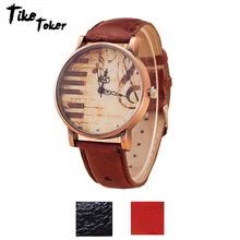 TIke Toker de moda Retro Vintage antiguo Relojes de las mujeres de cuero de la PU pulsera de nota musical piano Relojes de Mujer reloj masculino07