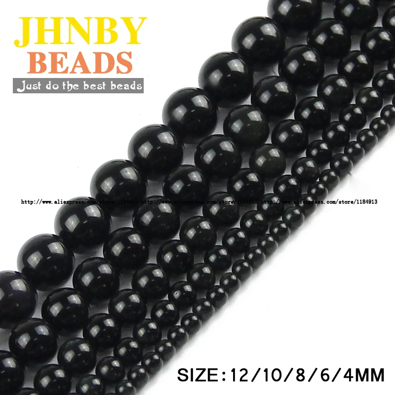 

JHNBY Obsidian beads Natural Stone Top quality black Round Loose beads ball 4/6/8/10/12MM handmade Jewelry bracelet making DIY