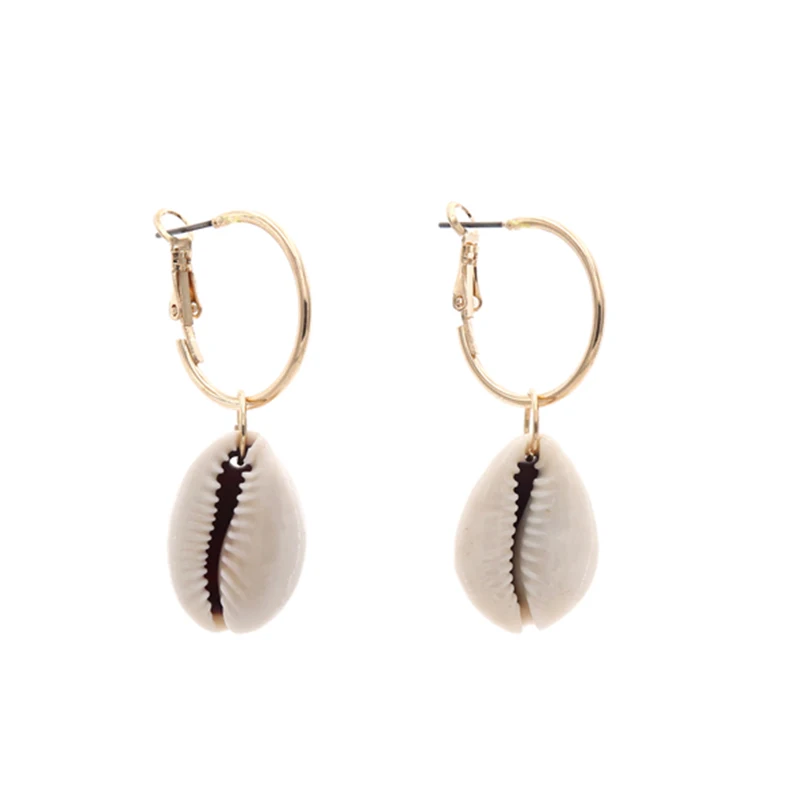 

SRCOI Simple Minimalist Round Circle Handmade Shell Earrings Gold Color Women Bohemia Wedding Party Fashion Geometric Brincos