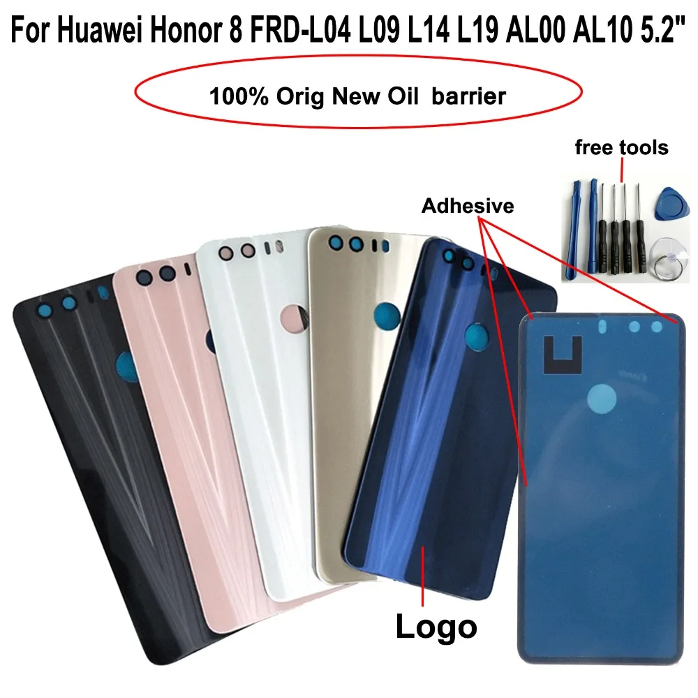 

100% Orig New 5.2" For Huawei Honor 8 FRD-L04 L09 L14 L19 AL00 AL10 Glass Rear Back Door Housing Battery Door Cover + Adhesive