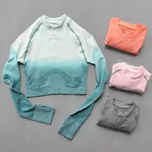 Женский укороченный бесшовный топ с длинным рукавом, укороченный топ, женские футболки для тренировок, женские спортивные топы, женские топы для спортзала