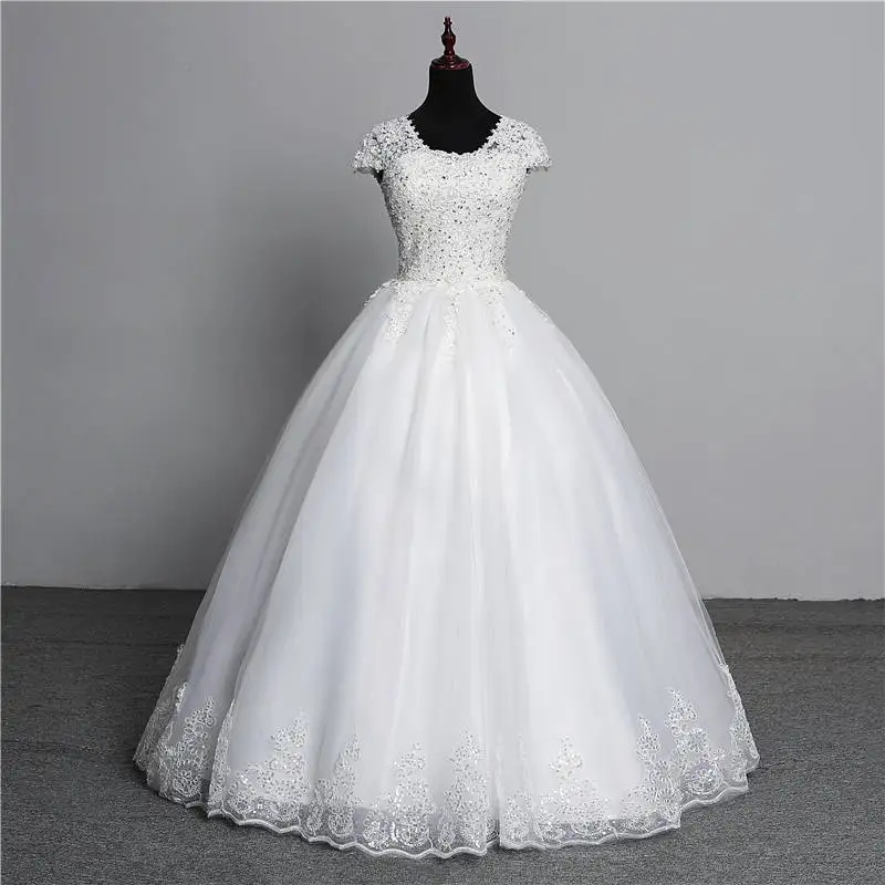 Реальное фото модное кружевное цветочное милое белое сексуальное мусульманское свадебное платье для невест винтажная аппликация с блестками - Цвет: Floor lenght