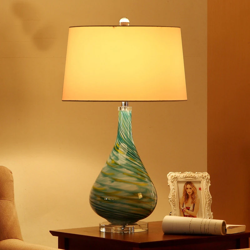 Modern Turquoise spiral curve Glass Desk Lamp Crystal Base Table Light Bedroom Living Room Desk
