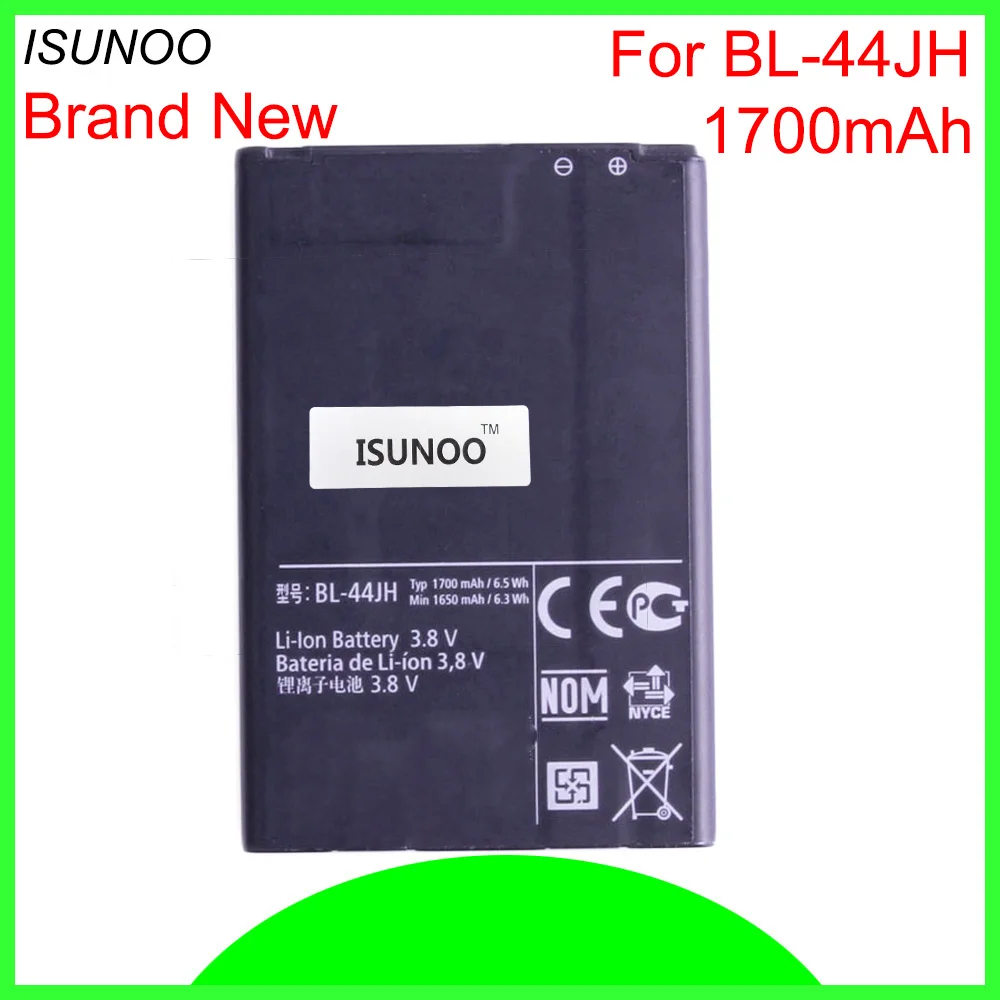 

ISUNOO 5pcs/lot 1700mAh BL-44JH Battery for LG Optimus L4 II E440 E445 L5 II E460 Dual E455 Optimus Duet E450 P705 P700